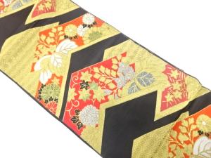 アンティーク　紅葉に桐・菊模様織り出し袋帯（材料）